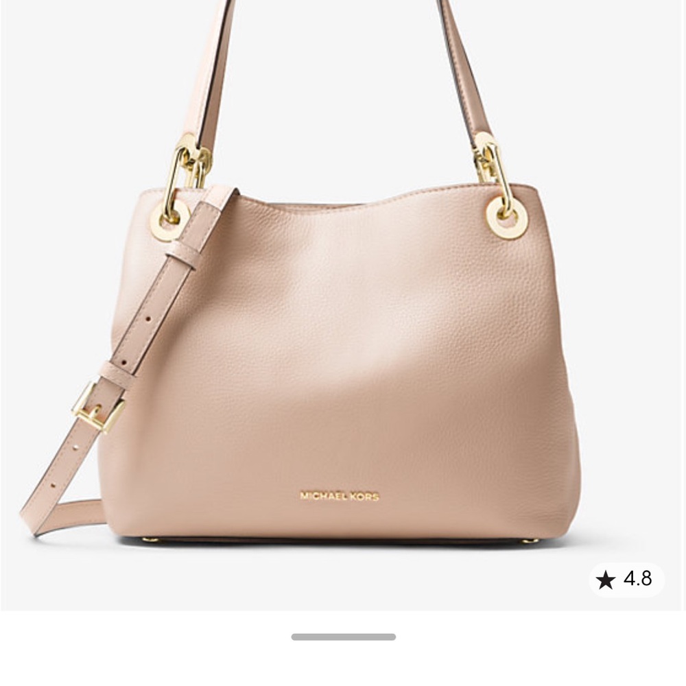 Michael Kors Raven Large Pebble Tan Leather Shoulder Bag with Gold Hardware